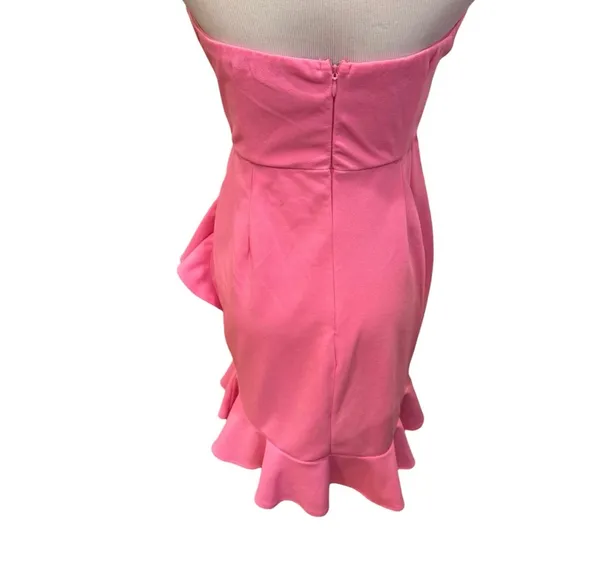 Hello Molly Bright Pink Strapless Mini Dress Ruffle M 6 Party Date Night - Image 5