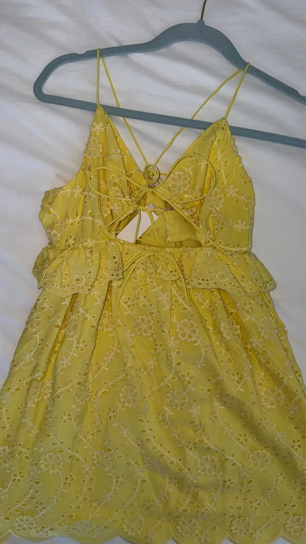 For Love & Lemons Mini Dress Yellow Eyelet Spring - Image 2