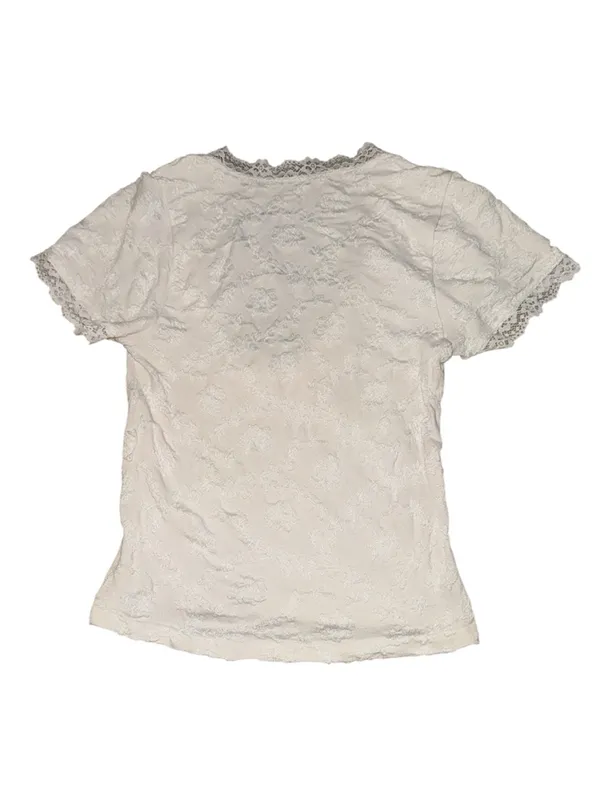 Out From Under White Floral Lace Short Sleeve Top M/L Bow Lingerie Coquette - Image 2