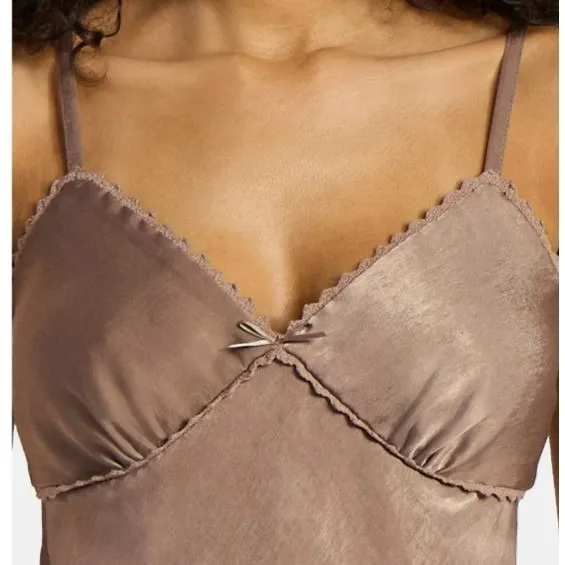 No Boundaries Babydoll Sz XXL Camisole Y2K Top Beige‎ Lace Trim Bow Detail - Image 3