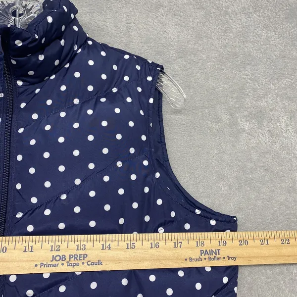 Lands End Vest Womens Small Jacket Blue White Polka Dot Full Zip Puffer Pockets - Image 5