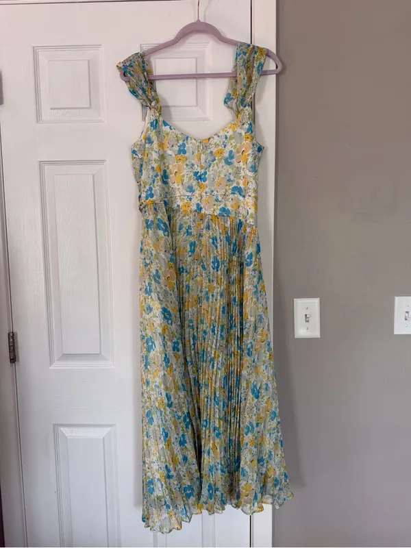 Astr the Label Sleeveless Floral Yellow Blue Maxi Dress Mock Neck Summer Wedding - Image 8