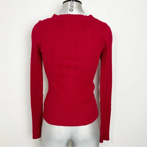 American Eagle Outfitters Vintage 90s Y2K Fitted Knit Sweater Size Small Red - Image 2