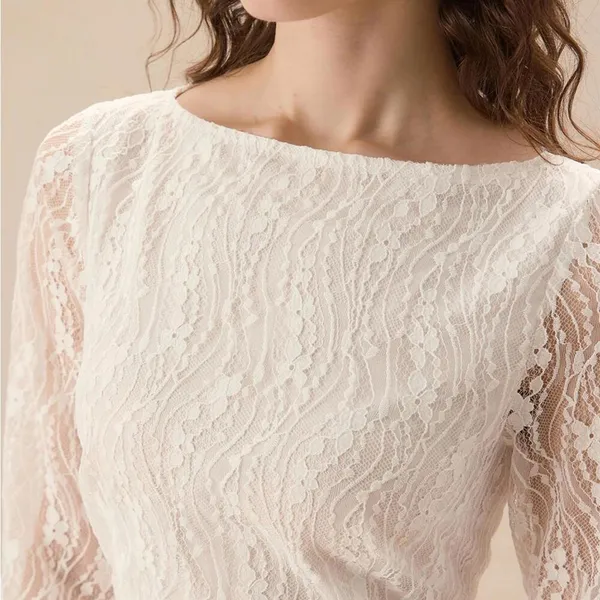 RIHOAS White Lace Boat Neck Slit Midi Dress L 74 - Image 4