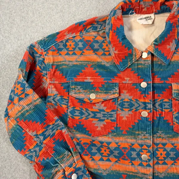 Savanna Jane Women's 1X Corduroy Shirt Jacket Western Aztec Red Blue Orange - Image 3
