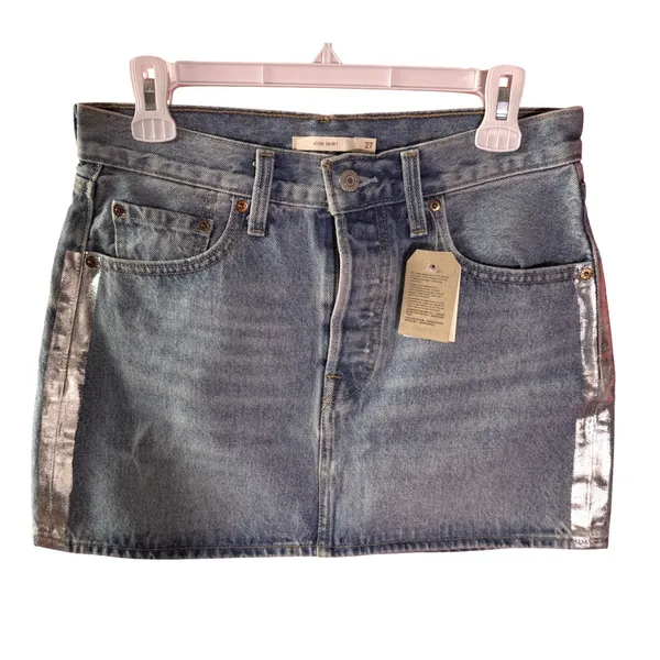 NWT Levis Womens Icon Denim Mini Skirt Light Wash Silver Stripe, Shine Theory 27 - Image 4