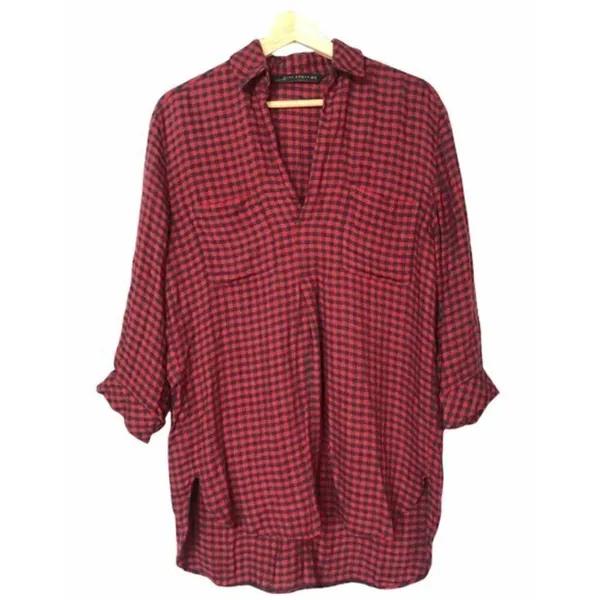 Zara Checkered‎ Plaid Long Sleeve Tunic Dress XS - Image 2