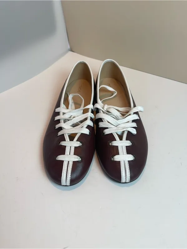 Maeve Genuine Leather Contrast Lace-Up Ballet Flats Burgundy Oxblood Sz 9 - Image 5