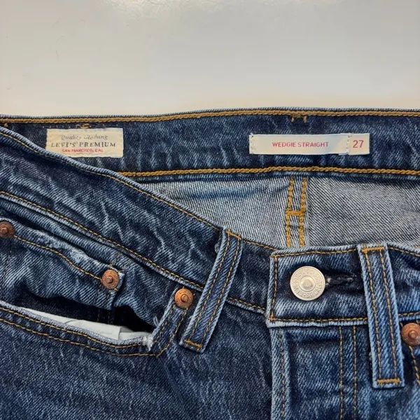 Levi's Wedgie Straight Jeans Checkerboard Blue Retro Indie Grunge Size 27‎ - Image 8