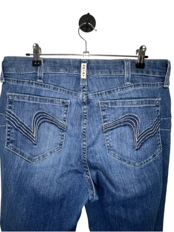 Ariat REAL Medium Wash Button Fly Raw Hem Flare Denim Jeans - Image 6