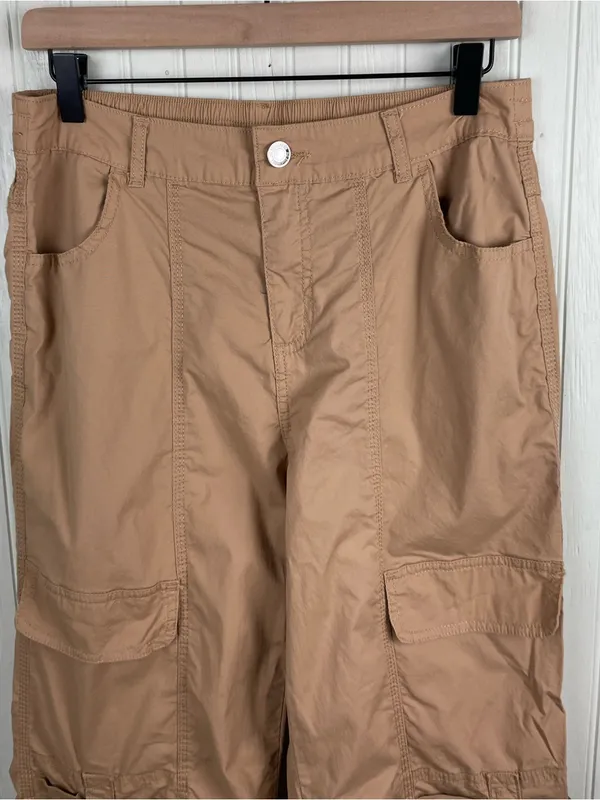 No Boundaries Cargo Parachute Pants Womens Size Small Khaki Tan Cotton Baggy Y2K - Image 3