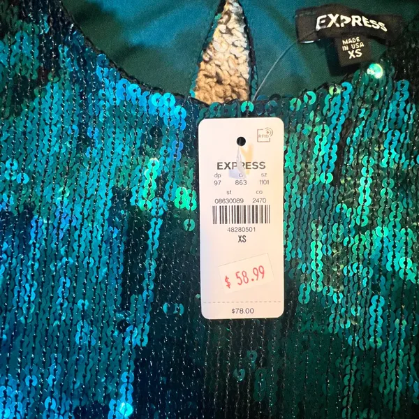 Express Womens Teal Green Sequin Sleeveless Crop Top Blouse XS New‎ With Tags - Image 3