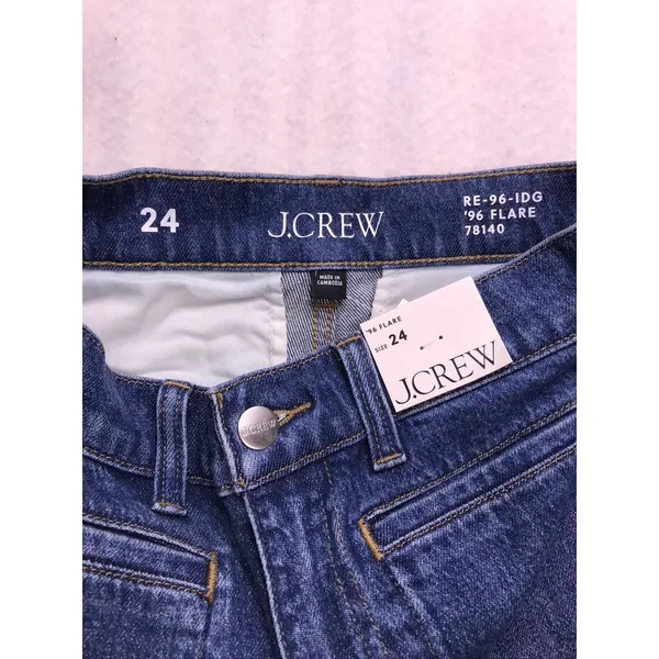J.Crew 96 Flare Jeans Womens 24 Blue New High Rise Patch Pocket RE-96-IDG‎ - Image 2