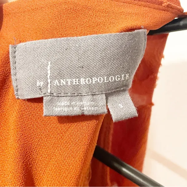 Anthropologie Size Small‎ Rust Burnt Orange Ruffle Textured Floral Blouse - Image 4