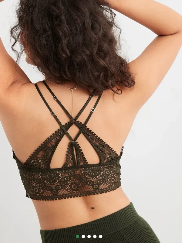 aerie joy Olive Lace Front-Closure Bralette size L NON PADDED. - Image 3