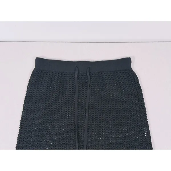 Halara Mesh Crochet Open Knit Midi Skirt Drawstring Size M Black Resort Coverup - Image 6