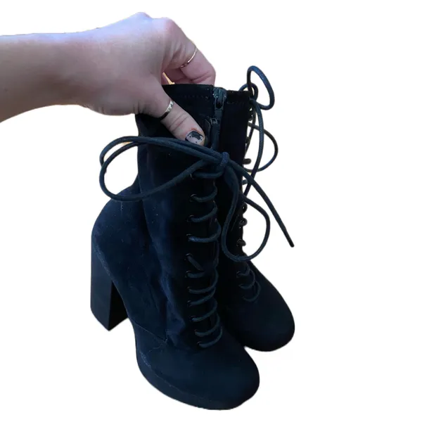 Symphony Faux Suede Black Chunky Platform Heeled Boots 🔥 - Image 4