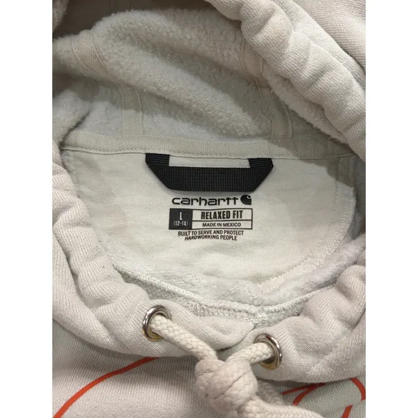 Carhartt Hoodie White Relaxed Fit Graphic Mountain Logo Sweatshirt Size L(12-14) - Image 4