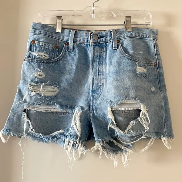 Levi's 501 High Rise Distressed Denim Cut-off Shorts in Fault Line - Image 3