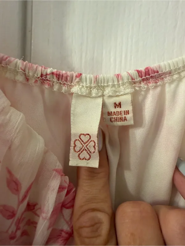 Pink Lily Sheer Floral Peasant Blouse in Pink and Cream - Image 2