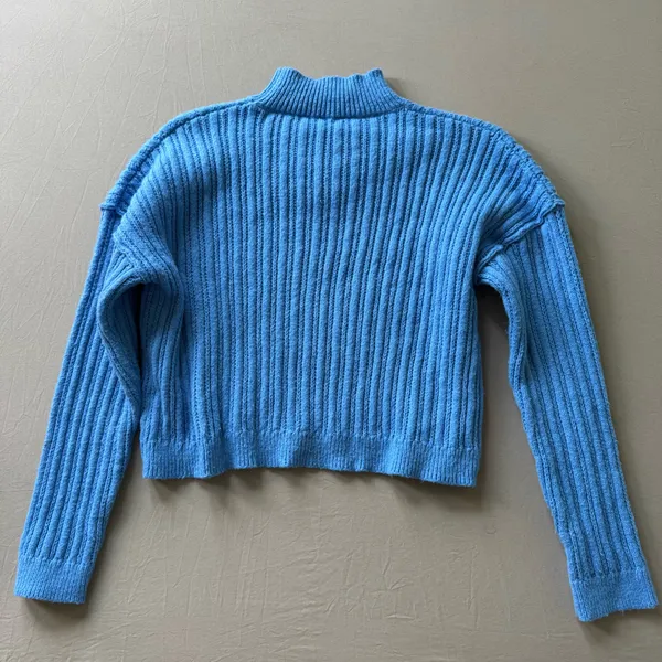 Blue Ribbed Mock neck Knit Sweater Size M - Image 2
