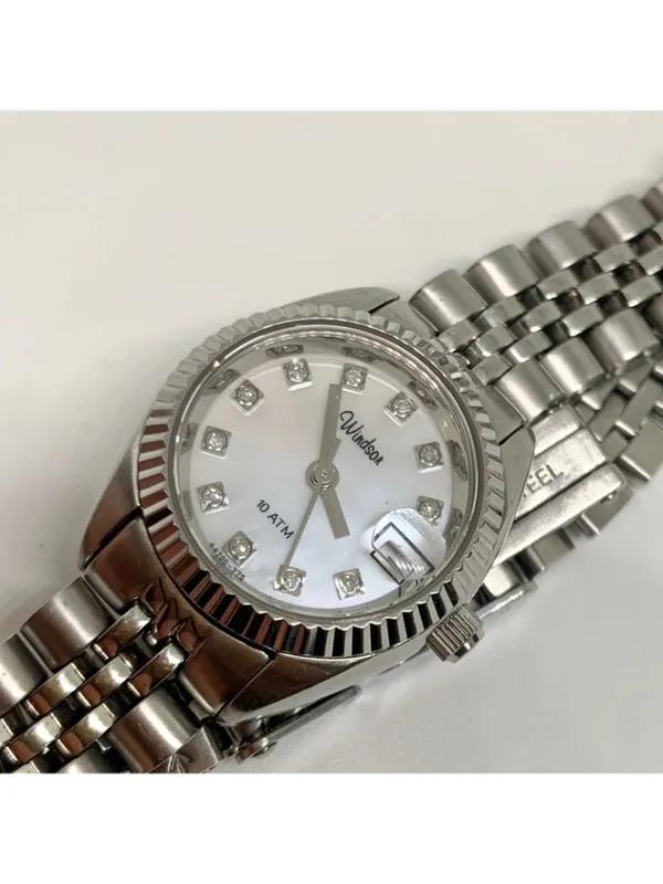 Silver tone Windsor women's dress classic watch date mop dial 23mm round running - Image 2