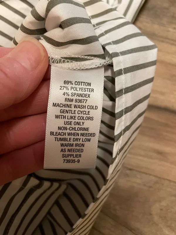Liz Claiborne Sleeveless Olive and White Striped Peplum Cotton Top Size Small - Image 4