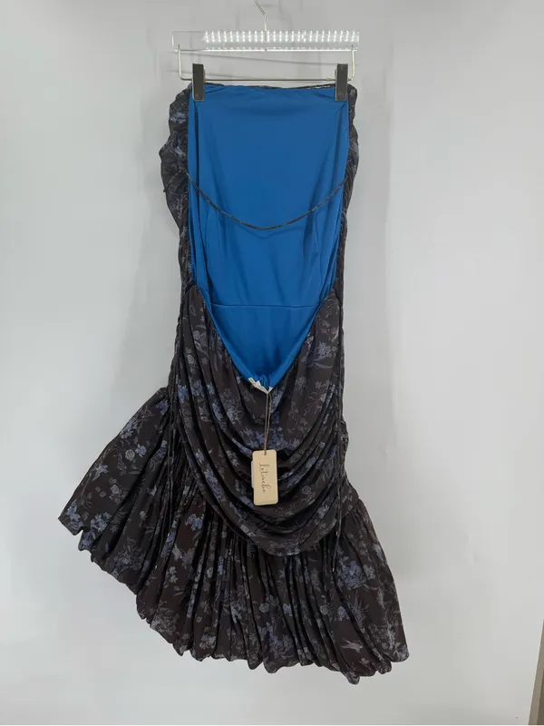 Anthropologie let me be‎ Asymmetrical Blue and Black Ruched Halter Sundress 1x - Image 4