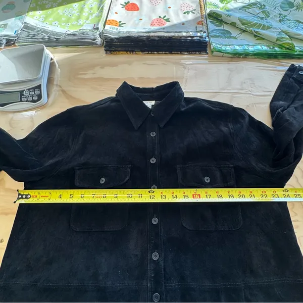 Vintage Jones New York Genuine Leather Suede Button Jacket‎ Shacket Shirt Blk 1X - Image 12
