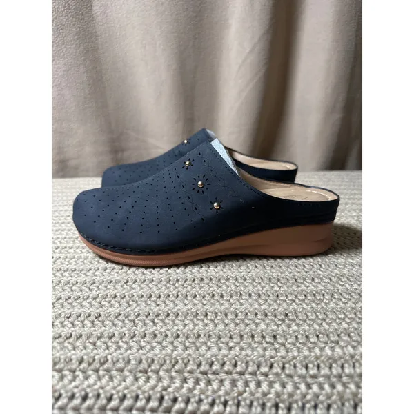 Shieiver Women Black Perforated Floral Studded Slip On Clog Mules Size 7.5 (38) - Image 5