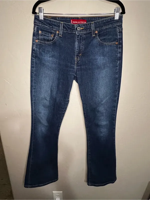 Levi's 524 Vintage Y2K Superlow‎ Stretch Bootcut Short Blue Denim Jeans - Image 2