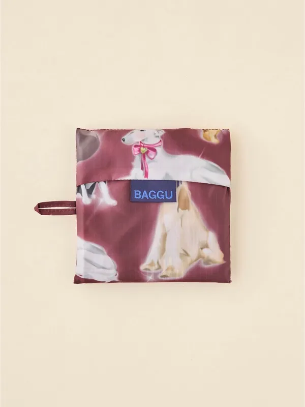 BAGGU Standard Reusable Tote Fancy Dogs Print Burgundy and Puppies NWT! - Image 3