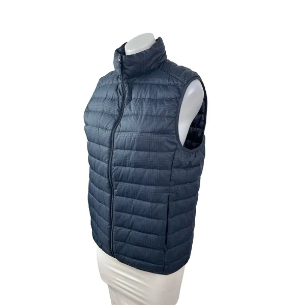 Uniqlo Ultra Light Houndstooth Women's Blue Full Zip Puffer Vest Jacket Size S - Image 2