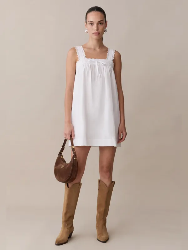 NWT Few Moda Beverly Cotton Dress size Small S White lace trim mini Kourt - Image 2