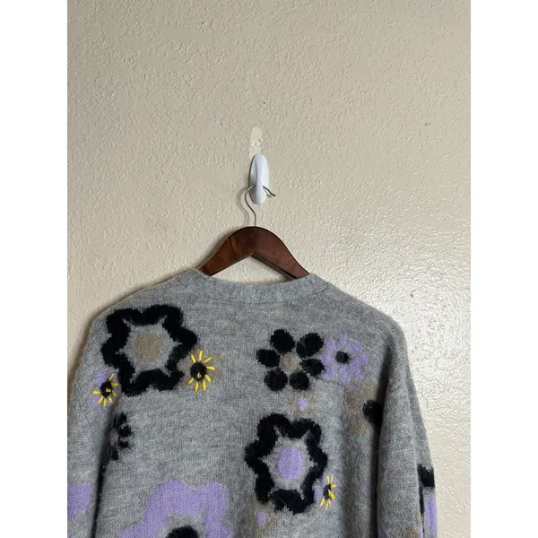 Miu Miu Flower Intarsia Cardigan in Grey Soft Fuzzy Mohair Womans 42/ US 6 - Image 10