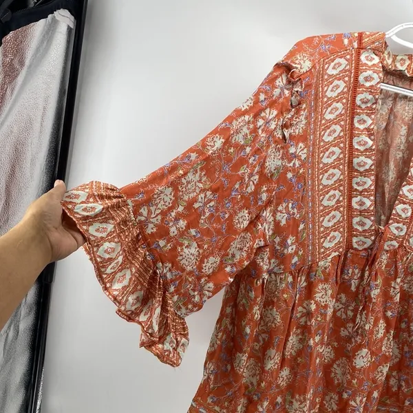 C&C California Boho Printed Ruffle Blouse Tunic Top deep v neck - Image 7