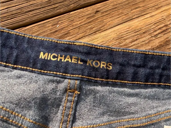 Michael Kors Denim Mini Skirt Women’s Size 6 Dark Wash Sailor Gold Button - Image 5