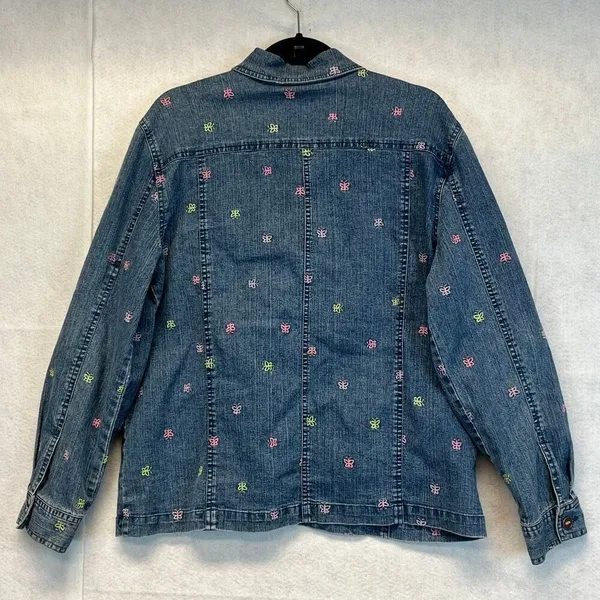Vintage ALFRED DUNNER Denim Jacket Size 12 Blue 80s Embroidered‎ Butterfly Cute! - Image 11