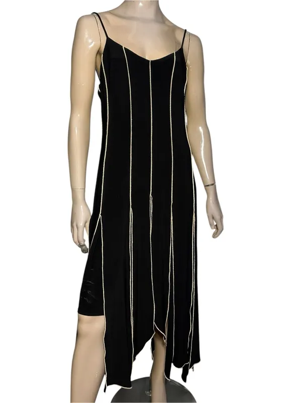 Joseph Ribkoff Size 12 Black Cream Ivory Contrast Seam Stitched Maxi Slip Dress - Image 3