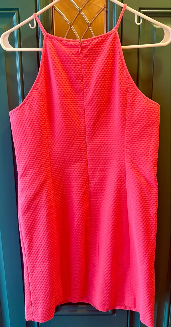 Lilly Pulitzer Larina Shift Dress Pink Sun Ray Crochet Lace Neck Halter 10 - Image 5