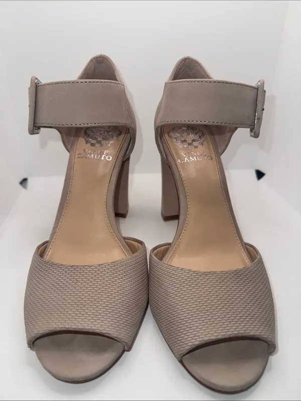 Vince Camuto Shelbin 3 Nubuck Heeled Sandals Women’s 6 Beige Tan - Image 2