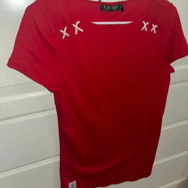 LRL RALPH LAUREN Nautical Red Soft Cotton Boatneck Tee - Image 2