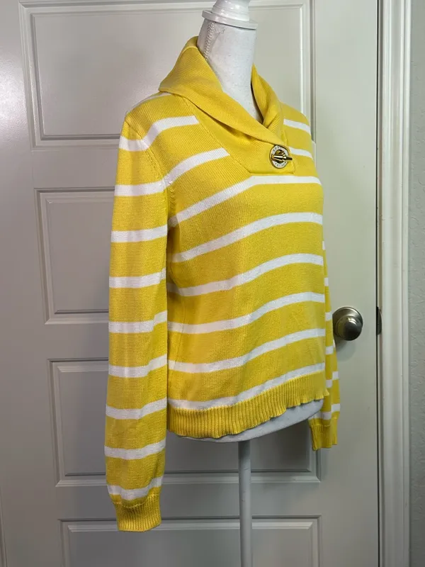 Lauren Ralph Lauren Classic Yellow Striped Nautical Pullover Sweater Size Medium - Image 3