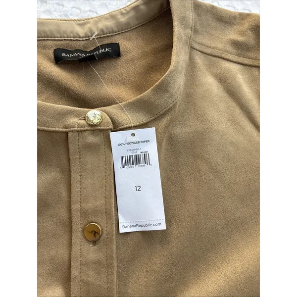 Banana Republic Womens Shirt Dress Tan Suede Short Sleeve Size 12 NWT - Image 8