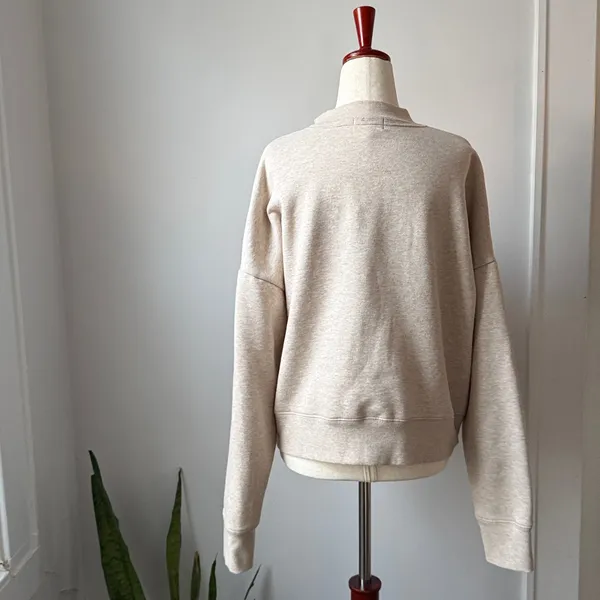 Evereve Beige Button-Up Sweatshirt Size Medium Women’s Henley Cotton Blend - Image 4