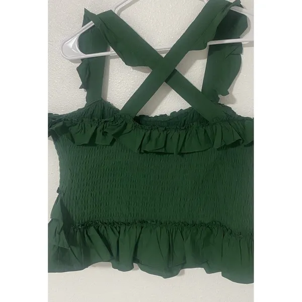Anthropologie Green Smocked Ruffle CamisolTank Top Square Neck Sleeveless SizeL - Image 5