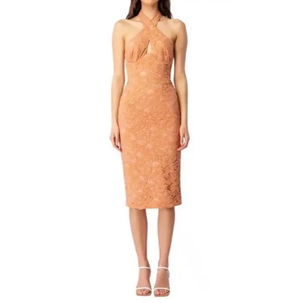 Bardot Women's Riviera CrossoverHalter Neck Lace Corset Dress in Rust. XL. NWT - Image 9