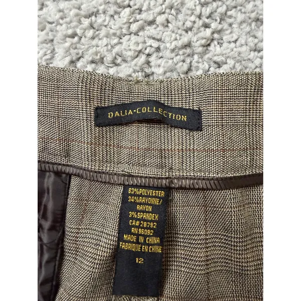 Dalia Collection Brown Plaid Wide Leg Dress Pants Womens Size 12 Office Trousers - Image 4