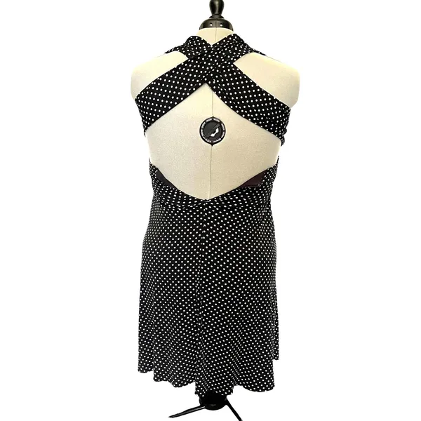 Melanie Lyne Polka Dot Halter Dress Sz 16 Pinup Black Open Back Rockabilly Retro - Image 9