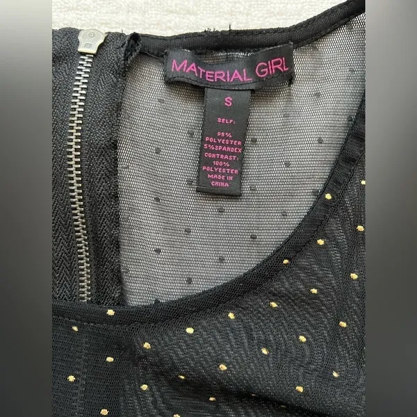 Material Girl Top Black Peplum Blouse Sz S Mesh SL Ruffle Bottom - Holiday - Image 4
